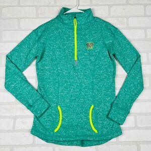 Ivory Ella Womens Pullover Small Teal Green Half Zip Pockets Elephant Logo
